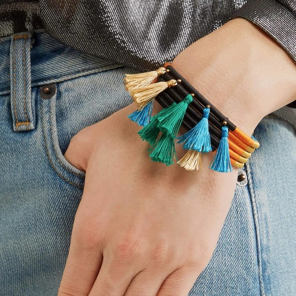Isabel Marant Jewelry - Isabel Marant The Wailers Multi-Tassel Cotton Gold Tone Brass Cuff Bracelet